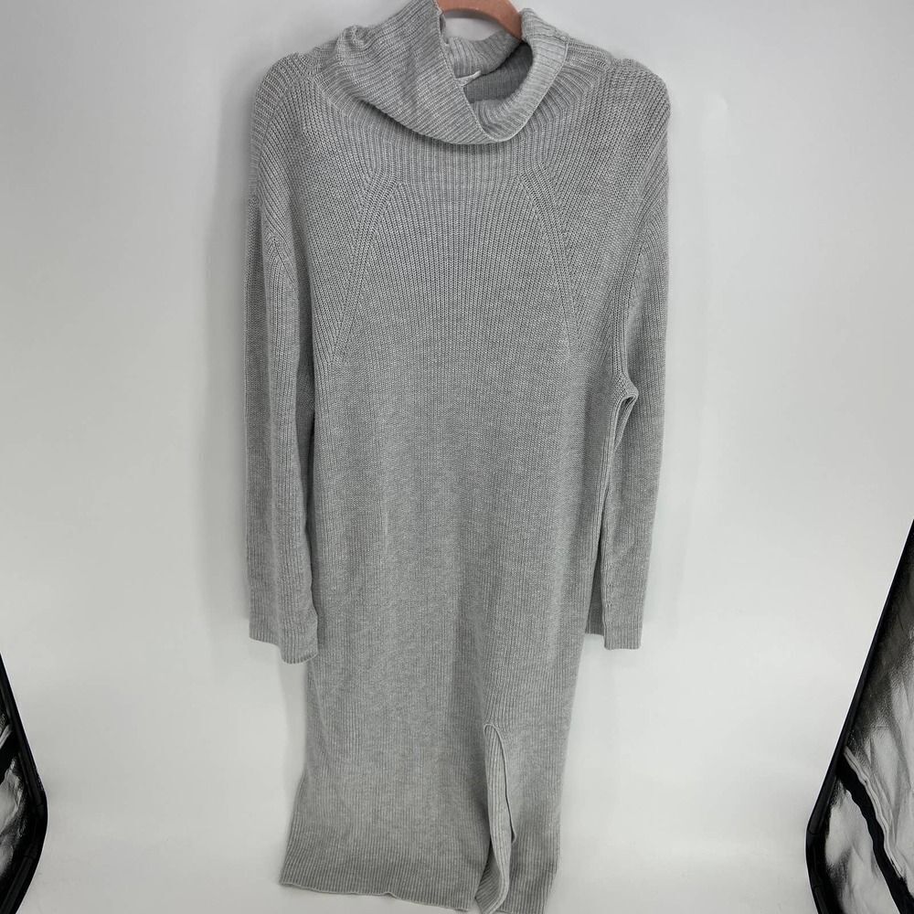 Abound gray mock Neck Midi long sleeve Sweater Dress slit Womens XL NWT